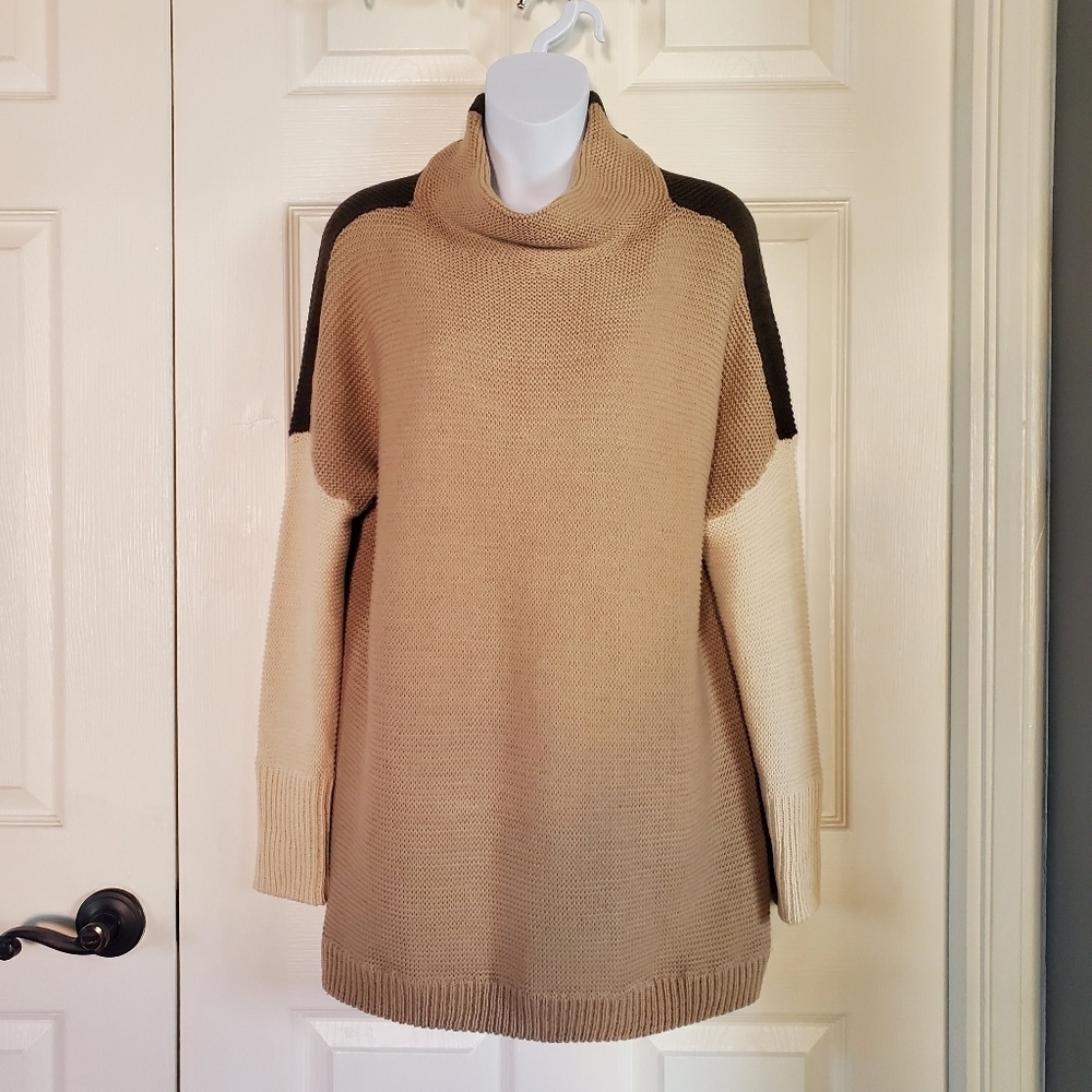 RDI Colorblock Ottoman Mock Neck Tunic Sweater Ribbed Knit Small Oversized